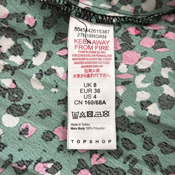 Topshop Green Pink Painted Spot Pleated Asymmetrical Midi Skirt - Picture 11 of 12